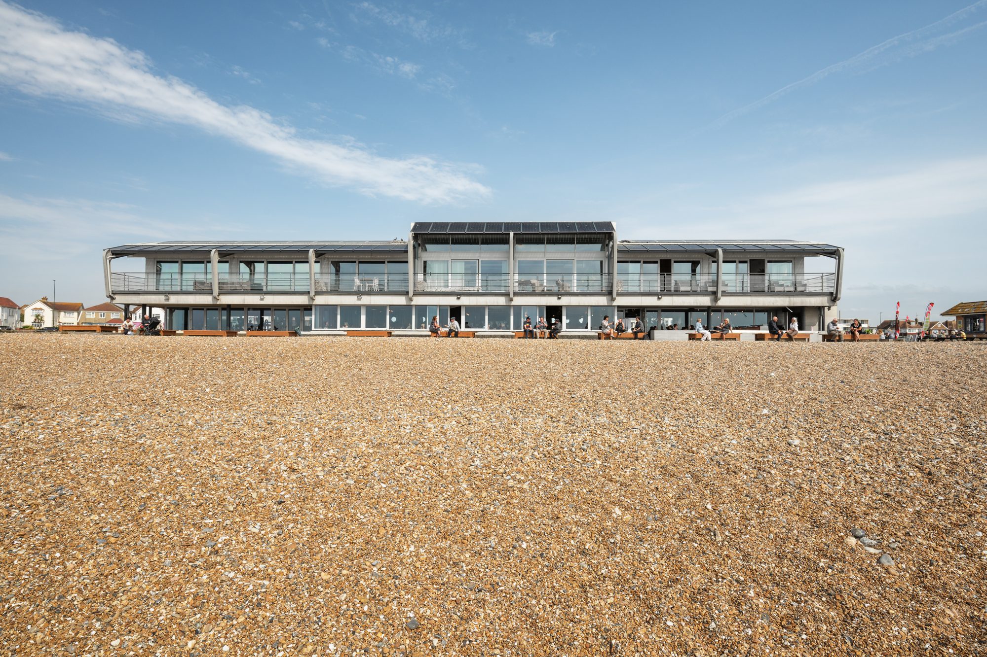 The seafront building seen from Lancing beach