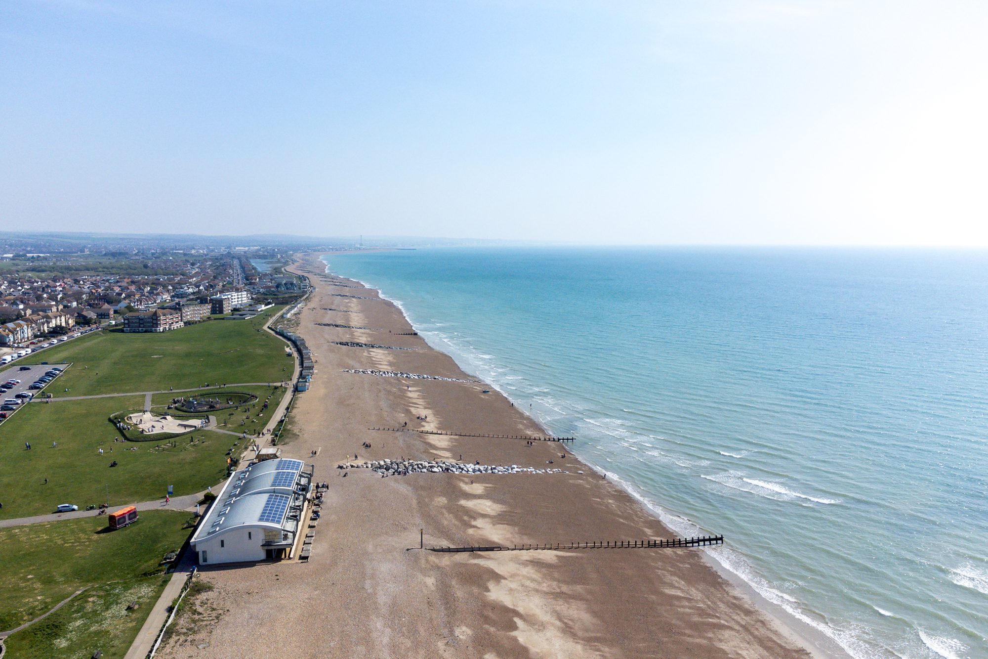 Looking east along the coast from Lancing towards Shoreham