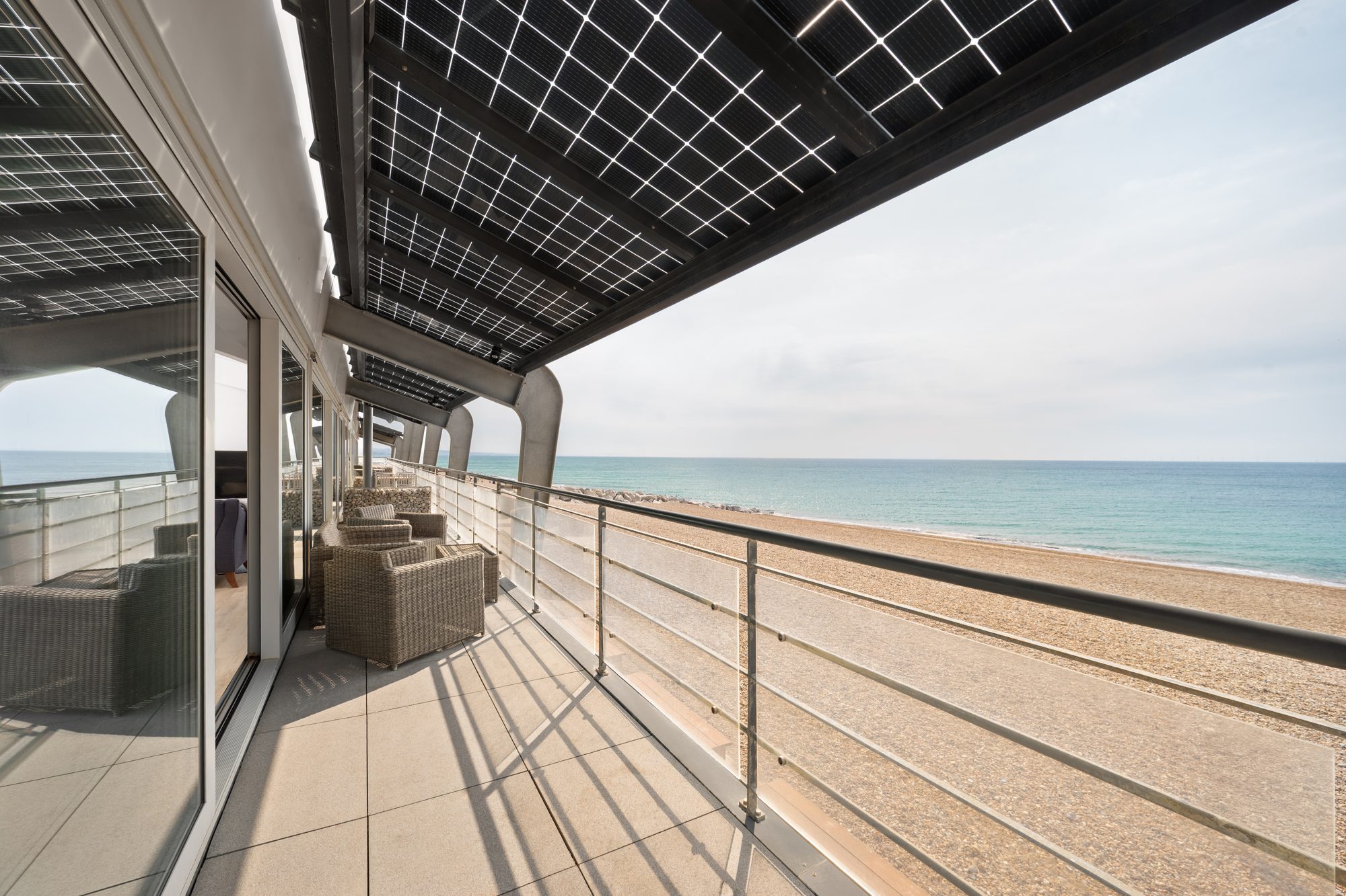 The balcony at Alexanders, looking along Lancing beach